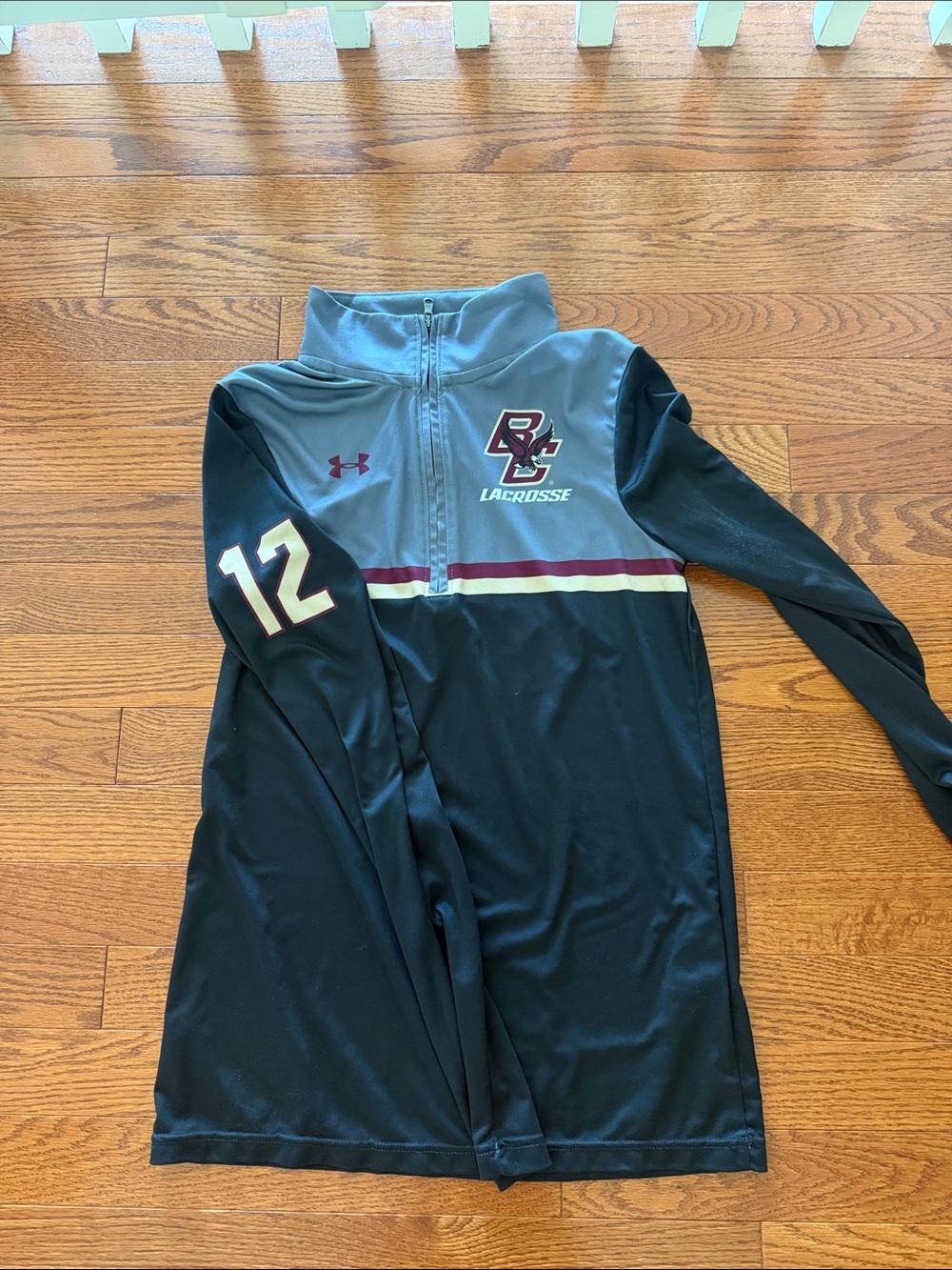 Under Armour Black and Gray Lacrosse Quarter-Zip Pullover with Maroon Stripe